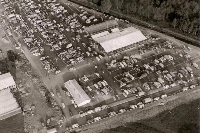 Großmarkt Freiburg 1965 aus Vogelperspektive