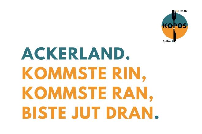 Postkarte: Ackerland. Kommste rin, kommste ran, biste jut dran.