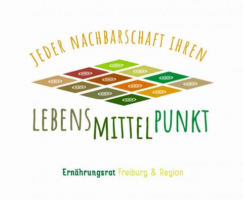 Logo auf dem steht: "Jeder Nachbarschaft ihren Lebensmittelpunkt. Ernährungsrat Freiburg & Region"