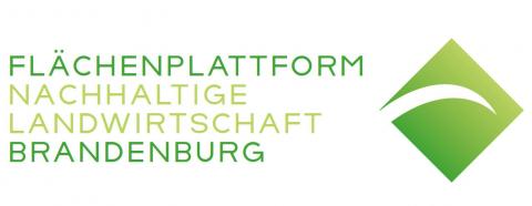 Weiß-Grünes Logo mit dem Text: "Flächenplattform Nachhaltige Landwirtschaft Brandenburg"
