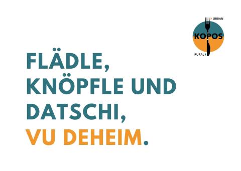 Postkarte: Flädle, Knöpfle und Datschi, vu deheim.