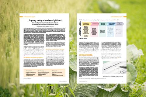 Bild der zwei Seiten des Artikels "Zugang zu Agrarland ermöglichen" in der Zeitschrift Ländliche Räume